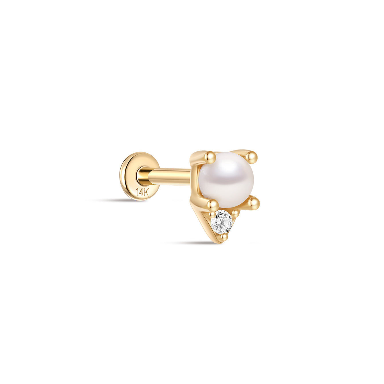 kosiner jewelry 14K Solid Gold Four - Claw Pearl Zircon Ear Piercing Stud