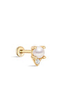 kosiner jewelry 14K Solid Gold Four - Claw Pearl Zircon Ear Piercing Stud