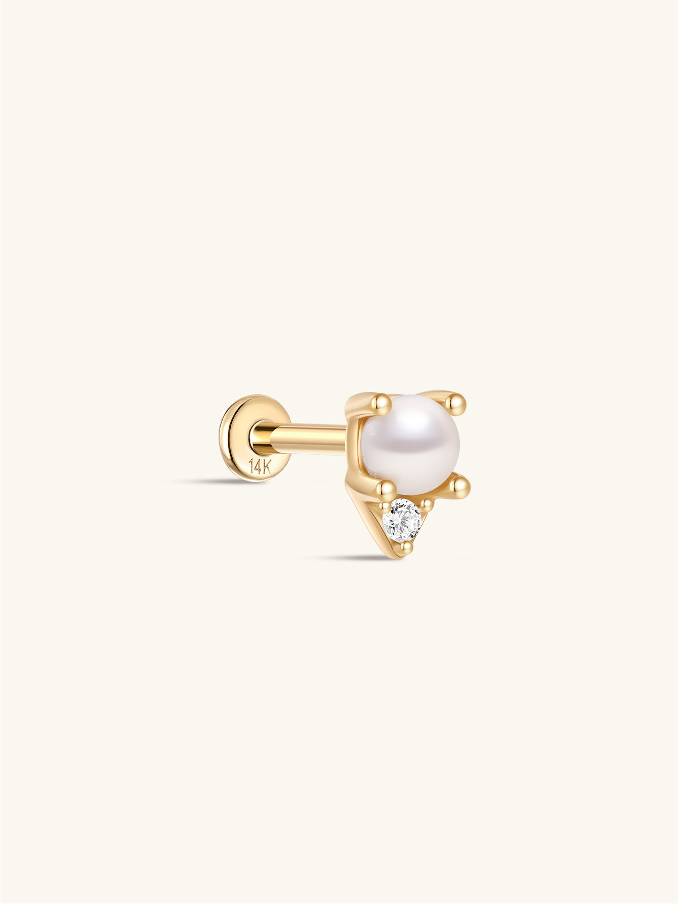 kosiner jewelry 14K Solid Gold Four - Claw Pearl Zircon Ear Piercing Stud