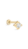 kosiner jewelry 14K Solid Gold Four - Claw Square Zircon Ear Piercing Stud