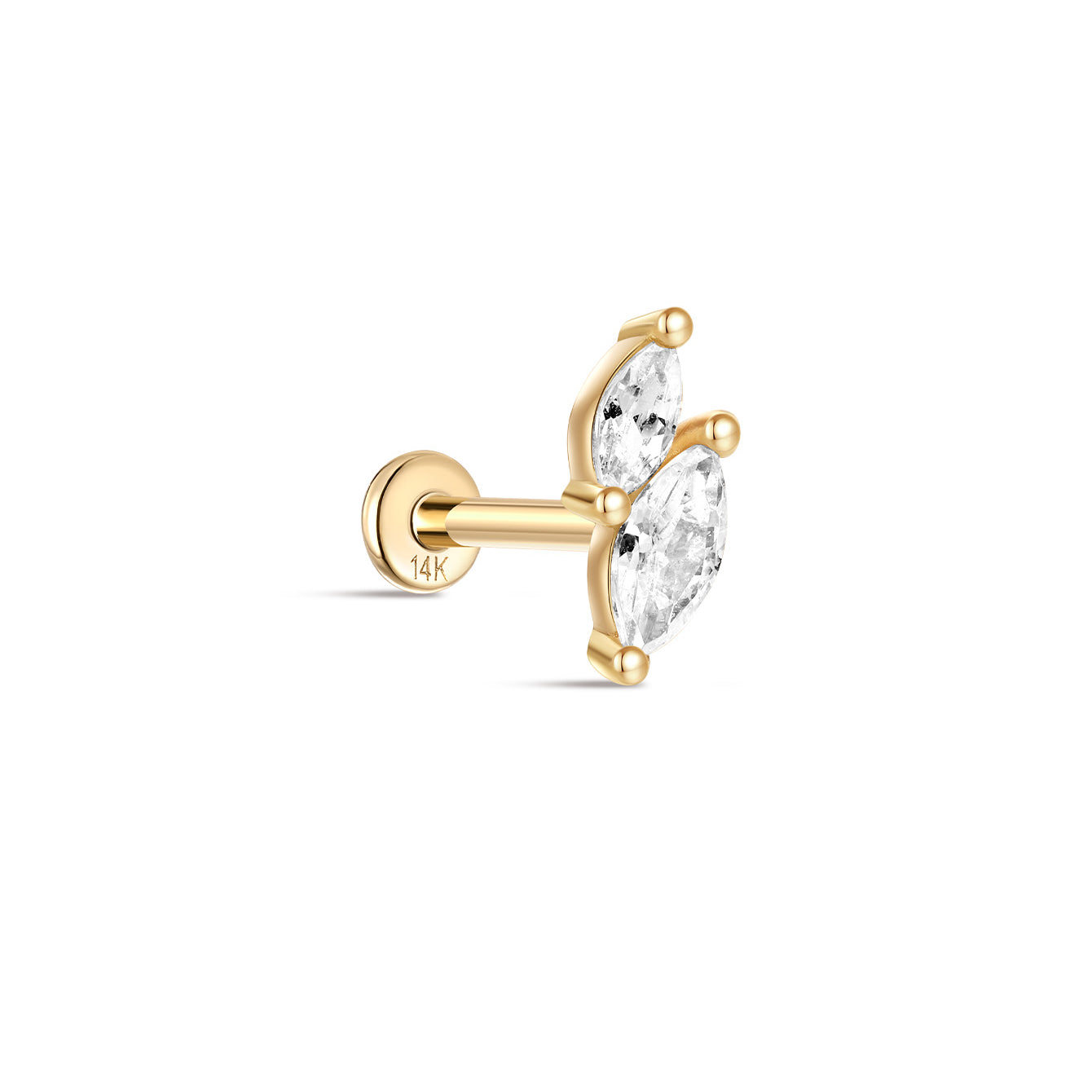 kosiner jewelry 14K Solid Gold Mini Marquise Zirconia Ear Piercing Stud
