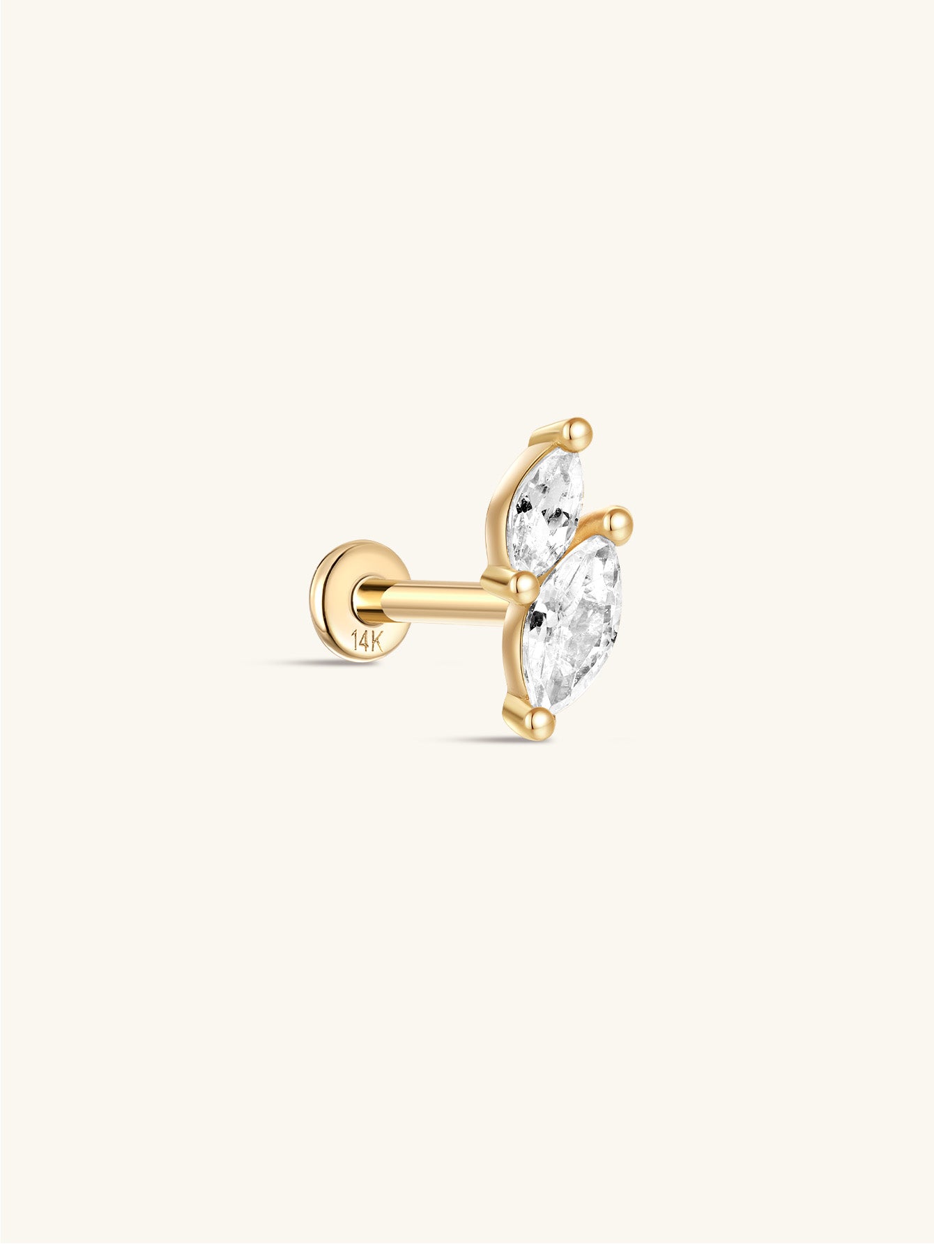 kosiner jewelry 14K Solid Gold Mini Marquise Zirconia Ear Piercing Stud