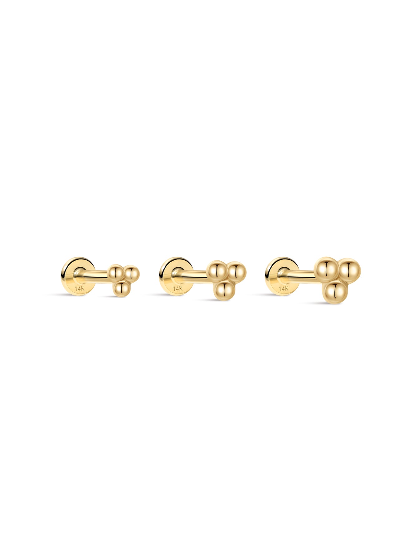 14K Solid Gold Mini Triple Bubble  Ear Piercing Stud