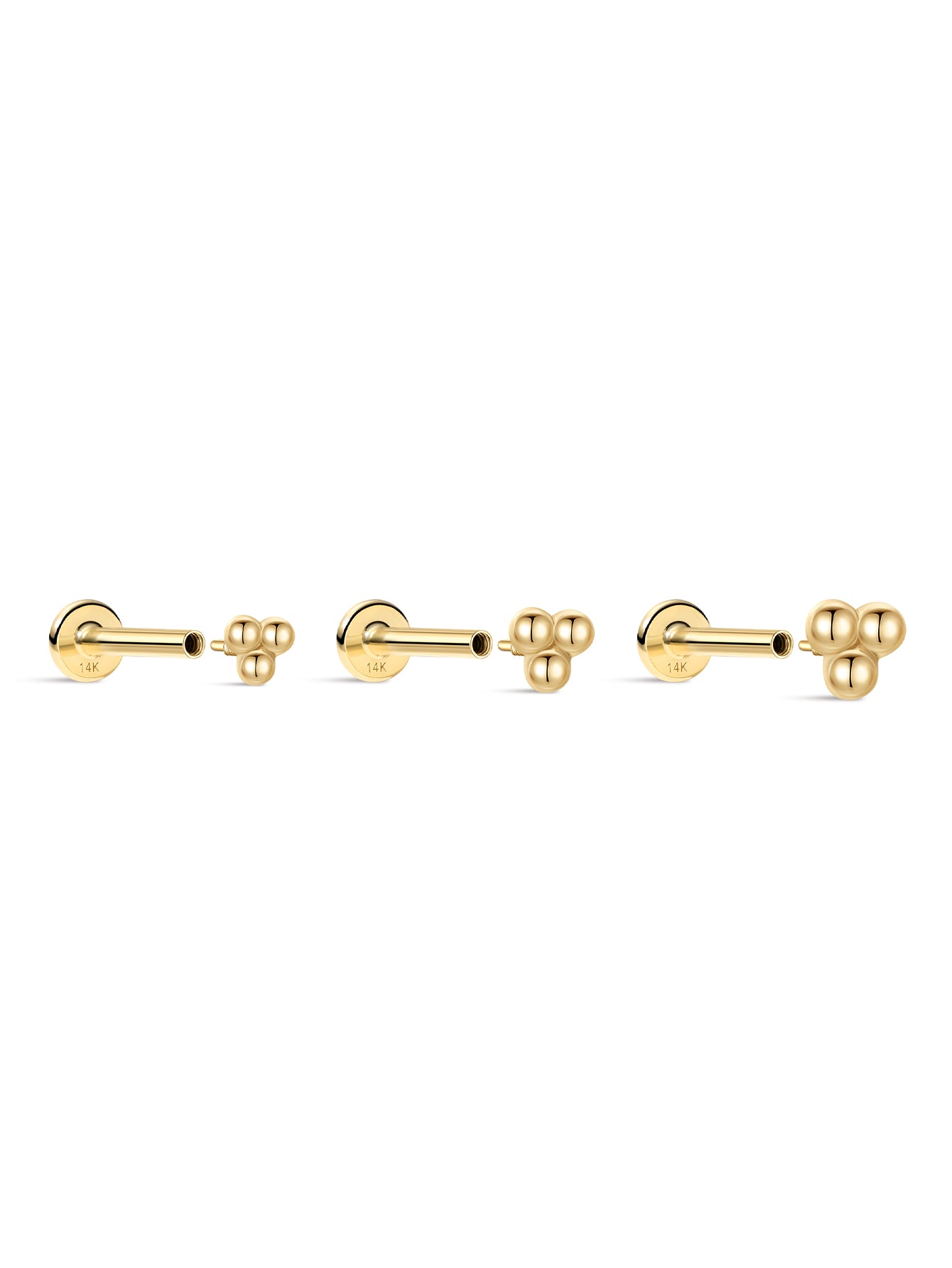 14K Solid Gold Mini Triple Bubble  Ear Piercing Stud