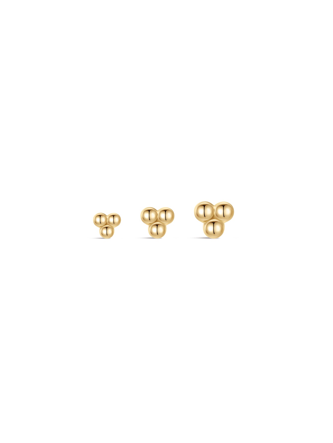 14K Solid Gold Mini Triple Bubble  Ear Piercing Stud