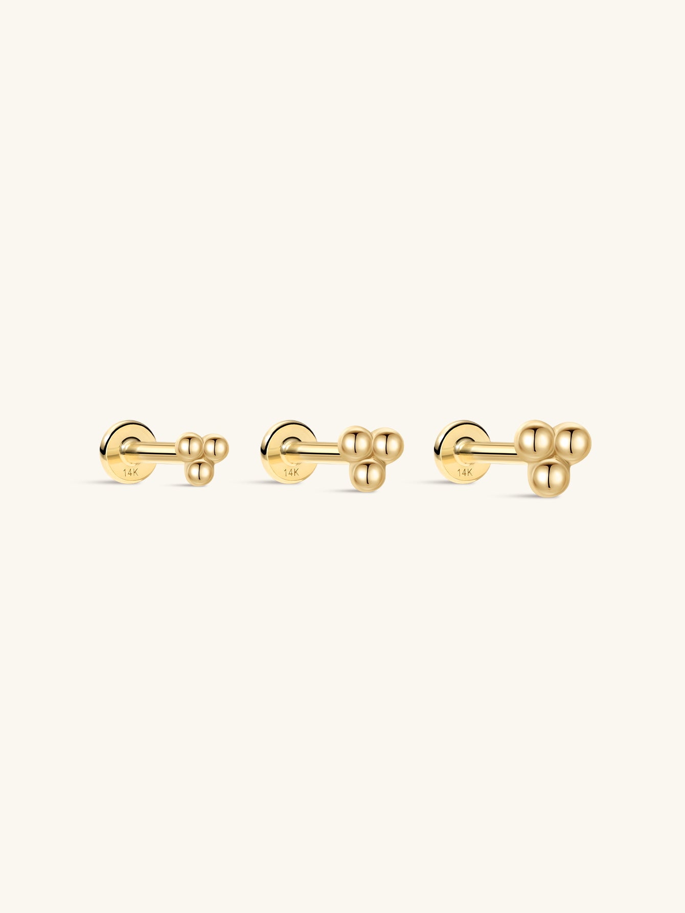 14K Solid Gold Mini Triple Bubble  Ear Piercing Stud