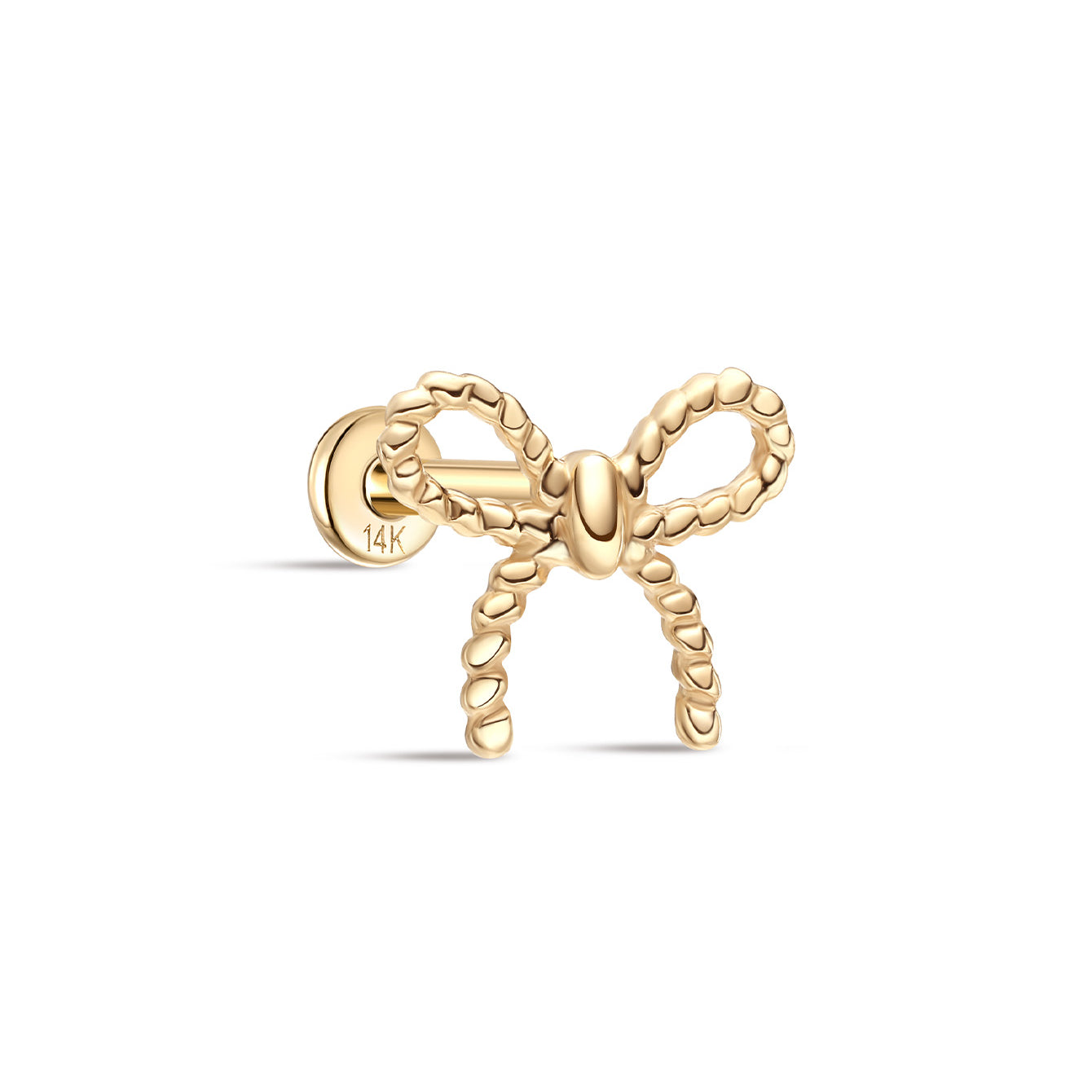 14K Solid Gold Elegant Bow Ear Piercing Stud - Kosinerjewelry-3