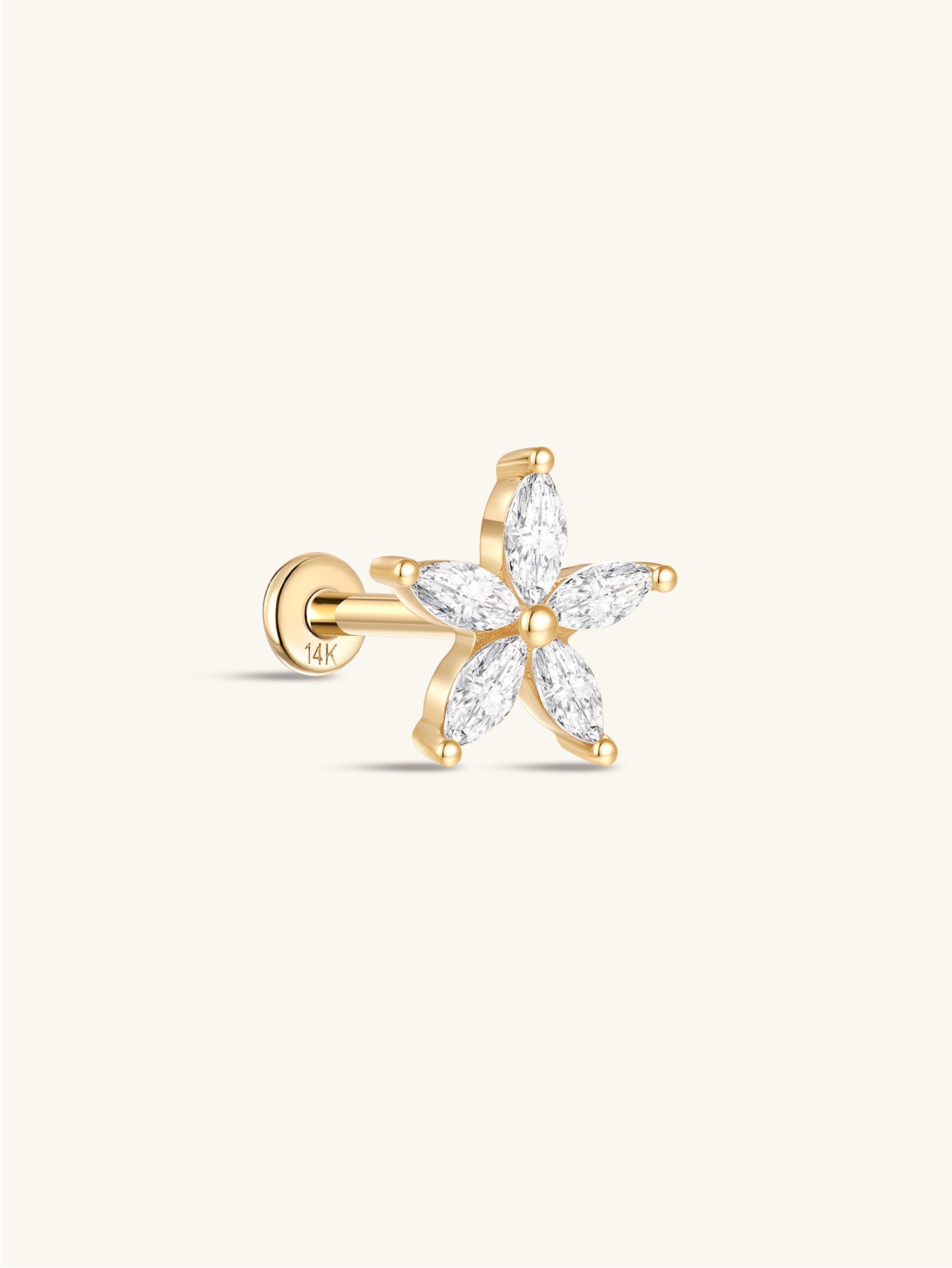 kosiner jewelry 14K Solid Gold Marquise Bloom Ear Piercing Stud