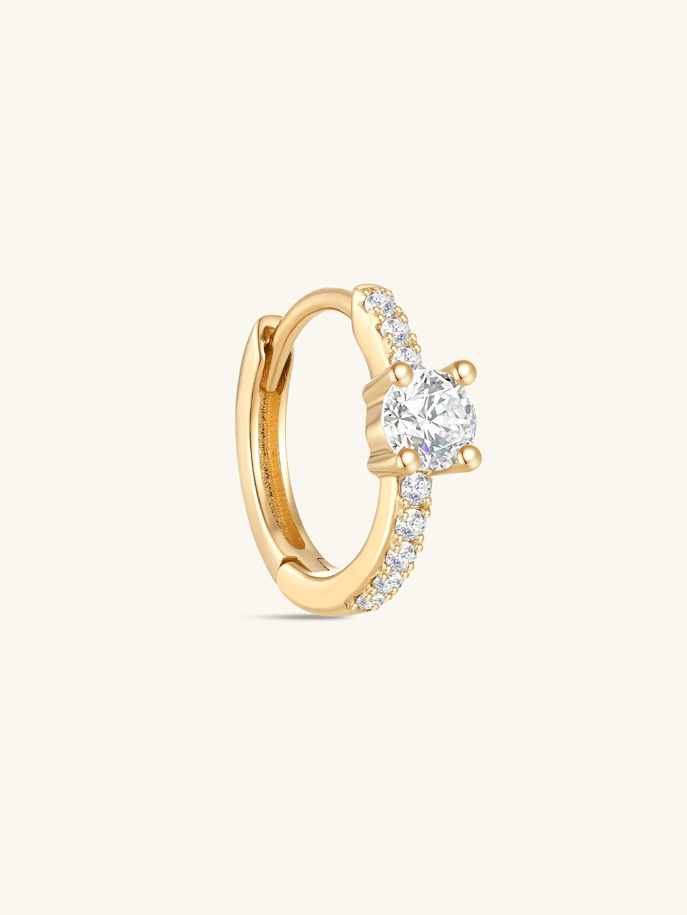 kosiner jewelry 14K Solid Gold Single Zircon Huggies Earring