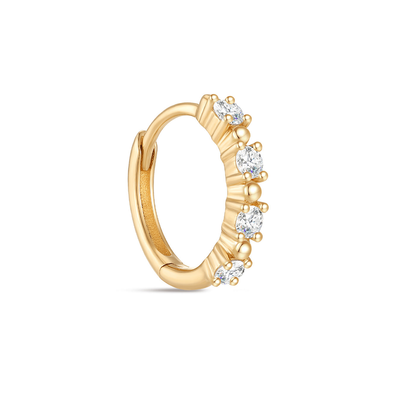 kosiner jewelry 14K Solid Gold Classic Single Row Zircon Huggies Earring