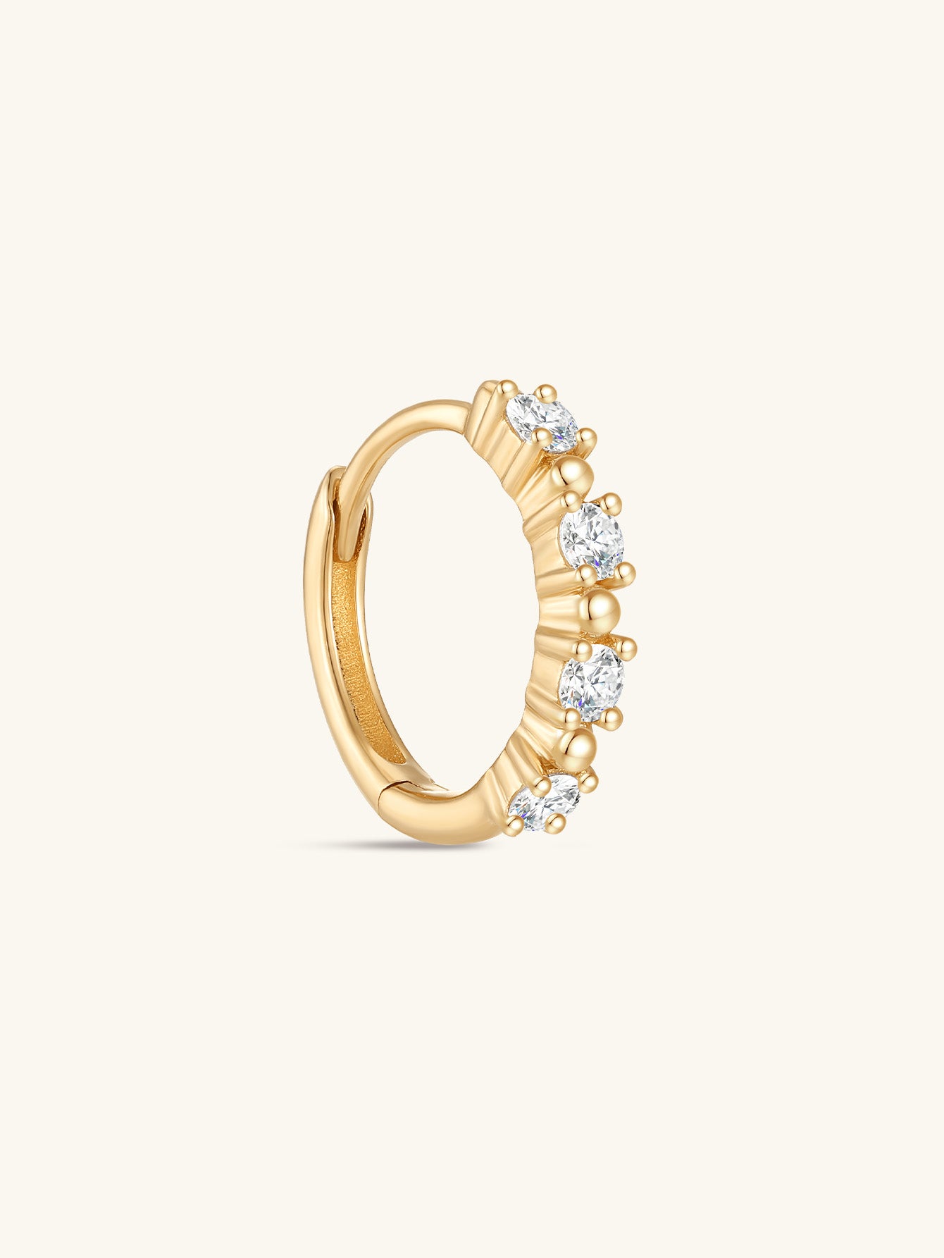 kosiner jewelry 14K Solid Gold Classic Single Row Zircon Huggies Earring