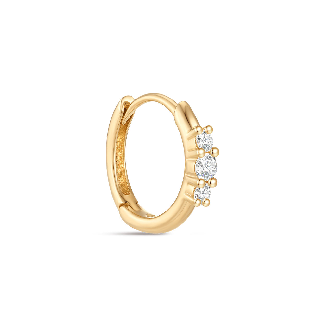 kosiner jewelry 14K Solid Gold Classic Tri - zircon Huggies Earring