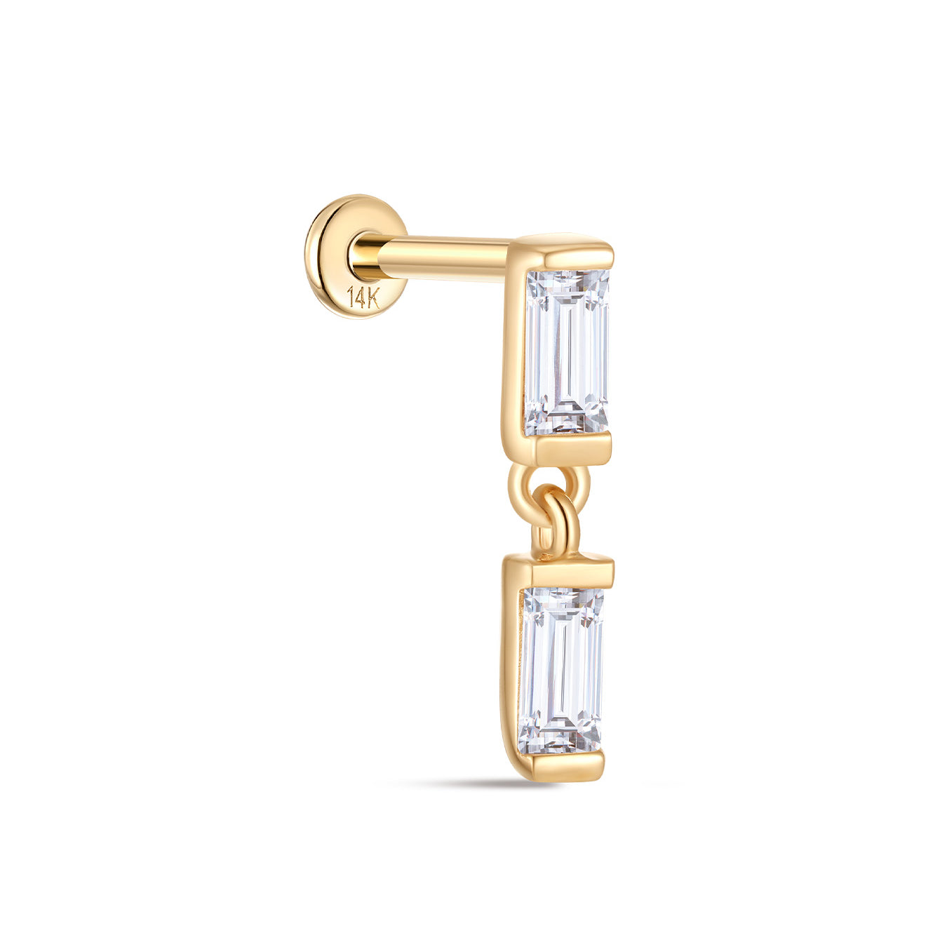 kosiner jewelry 14K Solid Gold Square Zirconia Pendant Ear Piercing Stud