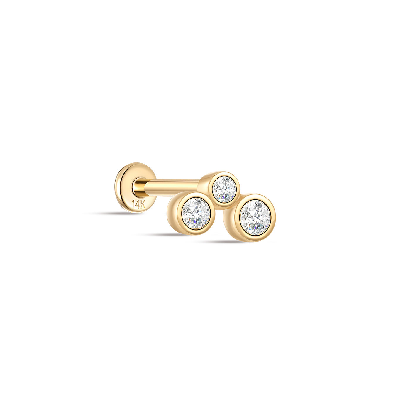 kosiner jewelry 14K Solid Gold Bezel Zircon Ear Piercing Stud