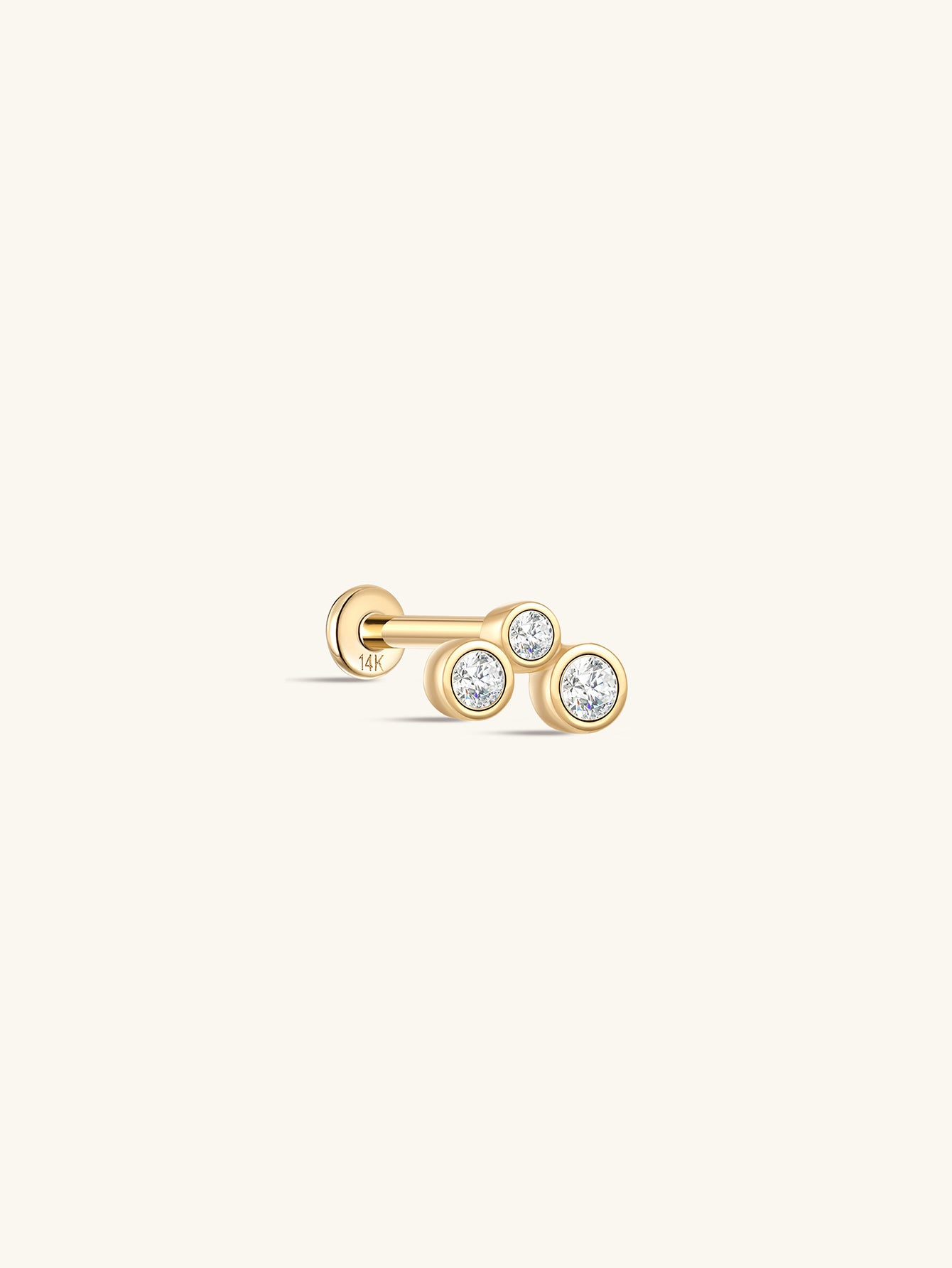 14K Solid Gold  Bezel Zircon Ear Piercing Stud