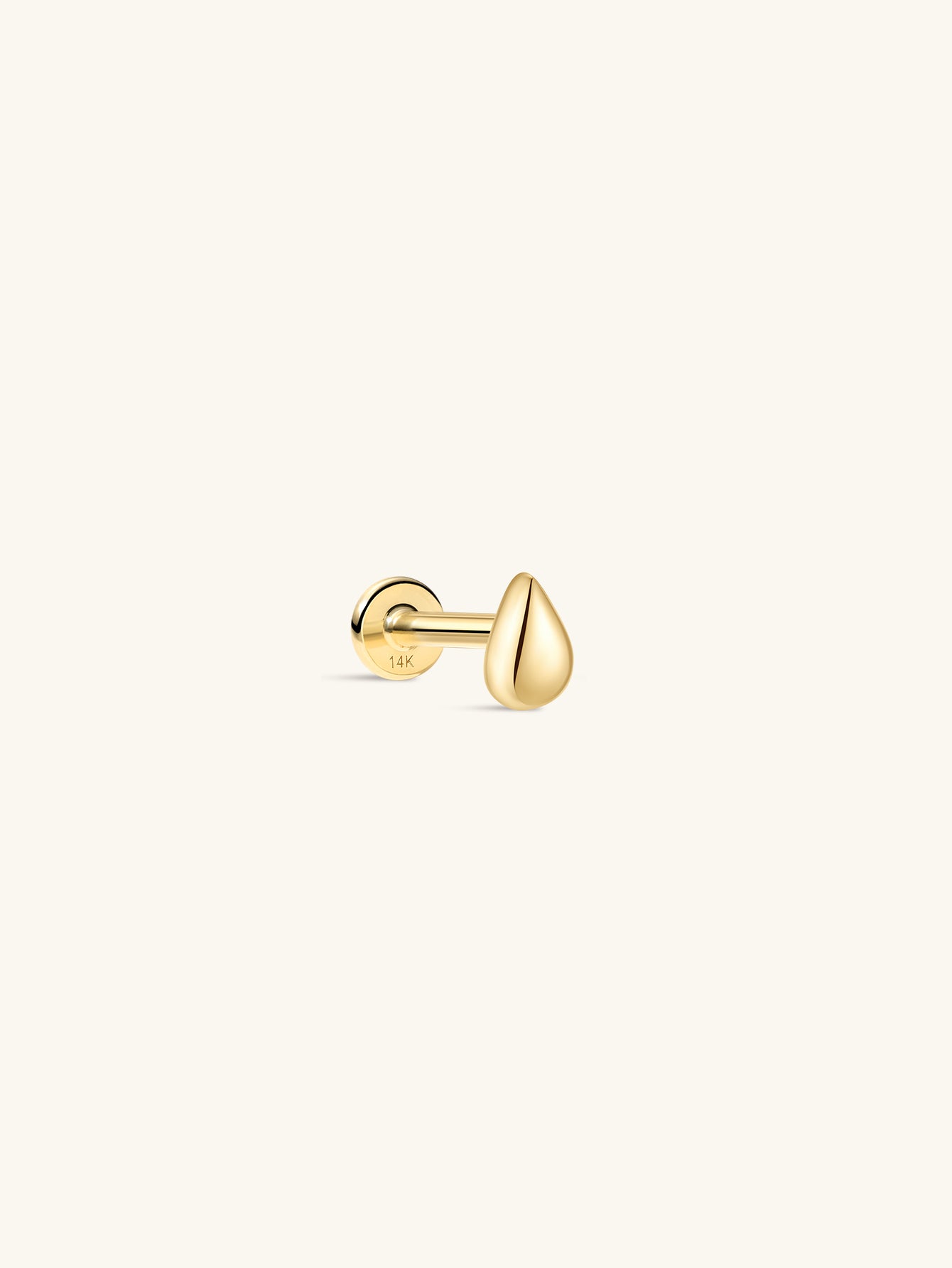 14K massief gouden waterdruppel glanzende oorpiercing Stud