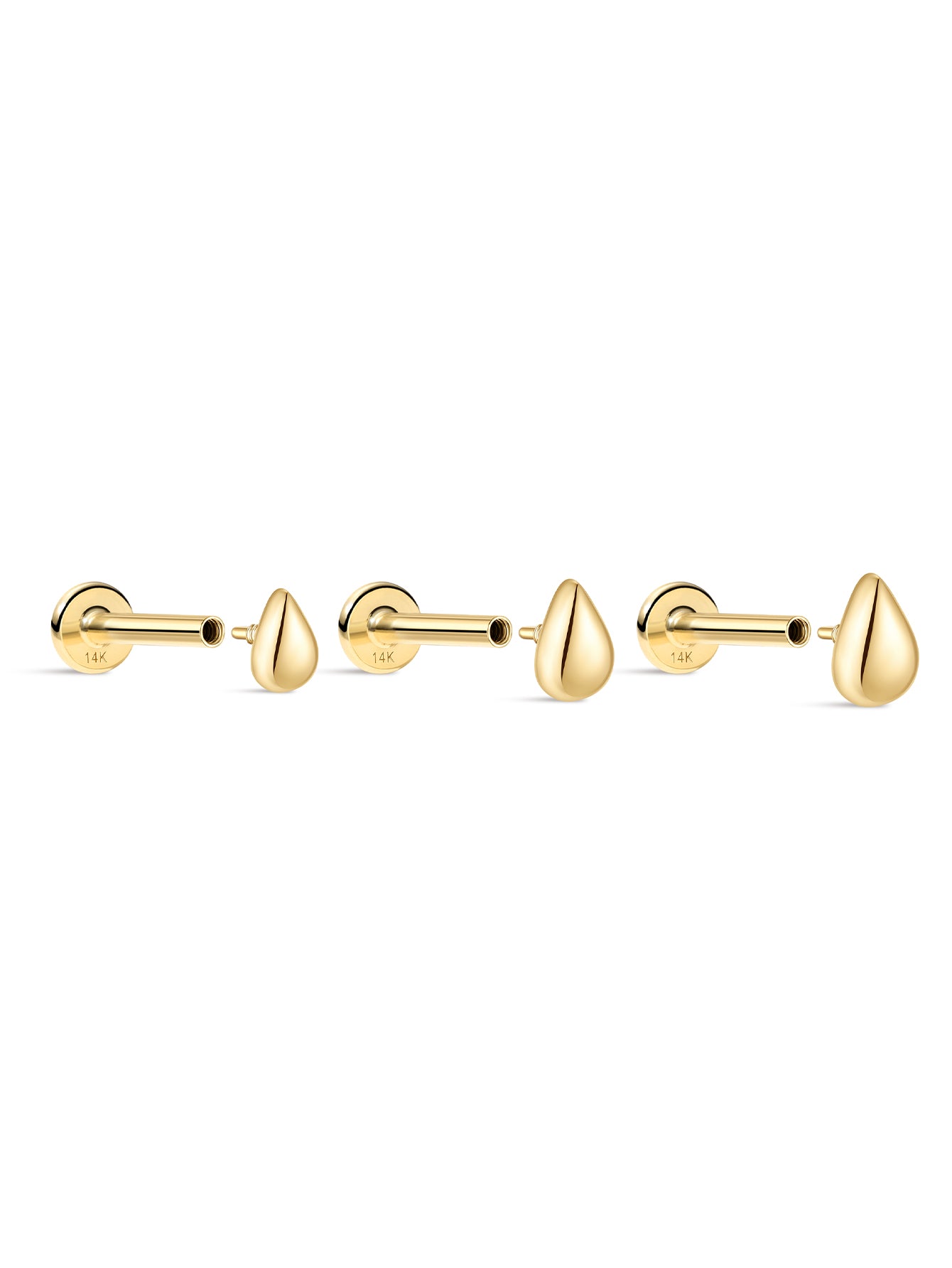14K massief gouden waterdruppel glanzende oorpiercing Stud