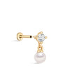 kosiner jewelry 14K Solid Gold Elegant Pearl Pendant Ear Piercing Stud