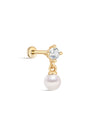 kosiner jewelry 14K Solid Gold Elegant Pearl Pendant Ear Piercing Stud
