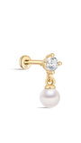 kosiner jewelry 14K Solid Gold Elegant Pearl Pendant Ear Piercing Stud