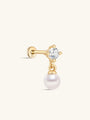 kosiner jewelry 14K Solid Gold Elegant Pearl Pendant Ear Piercing Stud
