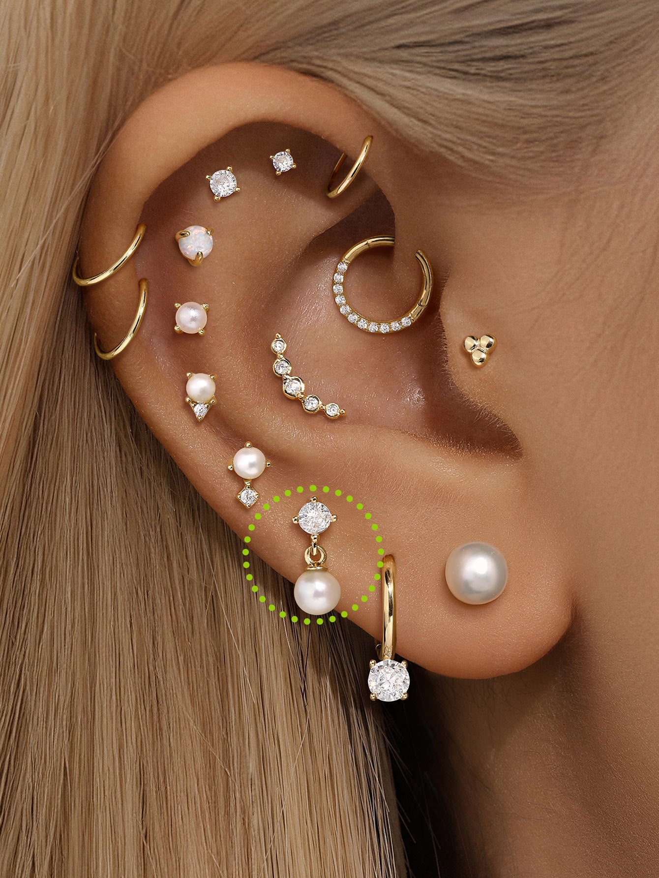 kosiner jewelry 14K Solid Gold Elegant Pearl Pendant Ear Piercing Stud