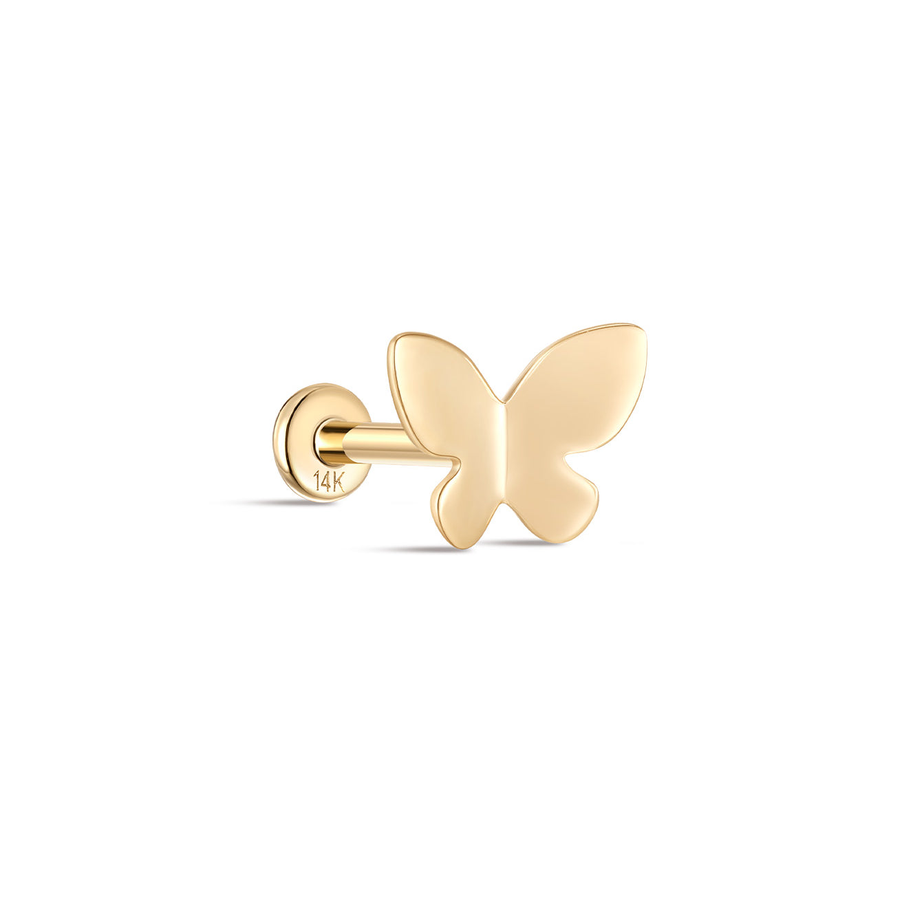 kosiner jewelry 14K Solid Gold Butterfly Glossy Ear Piercing Stud