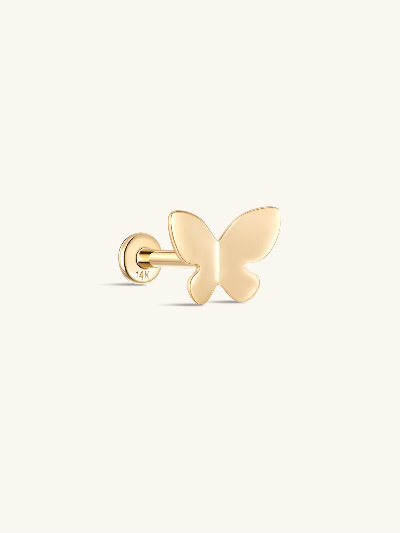 kosiner jewelry 14K Solid Gold Butterfly Glossy Ear Piercing Stud
