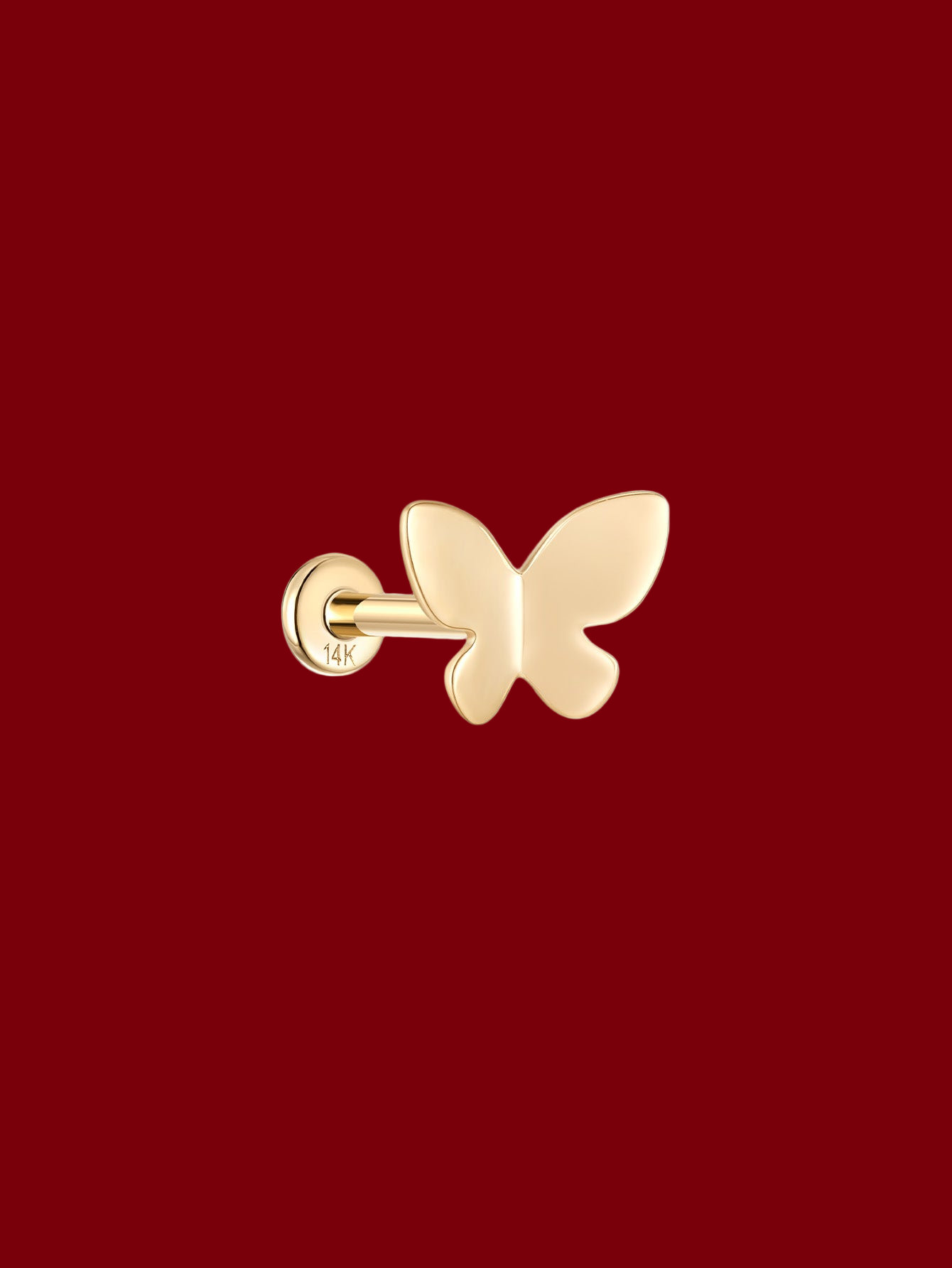 14K Solid Gold  Butterfly Glossy Ear Piercing Stud