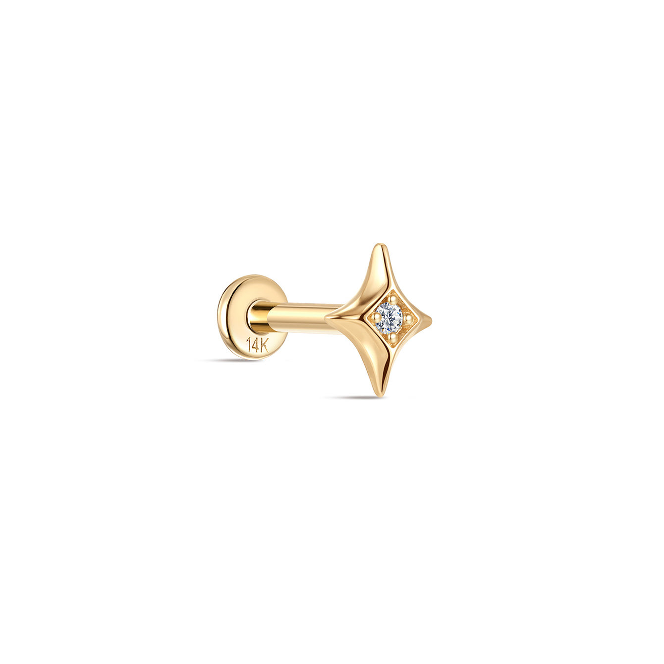 kosiner jewelry 14K Solid Gold Sparkly Flare Star Ear Piercing Stud