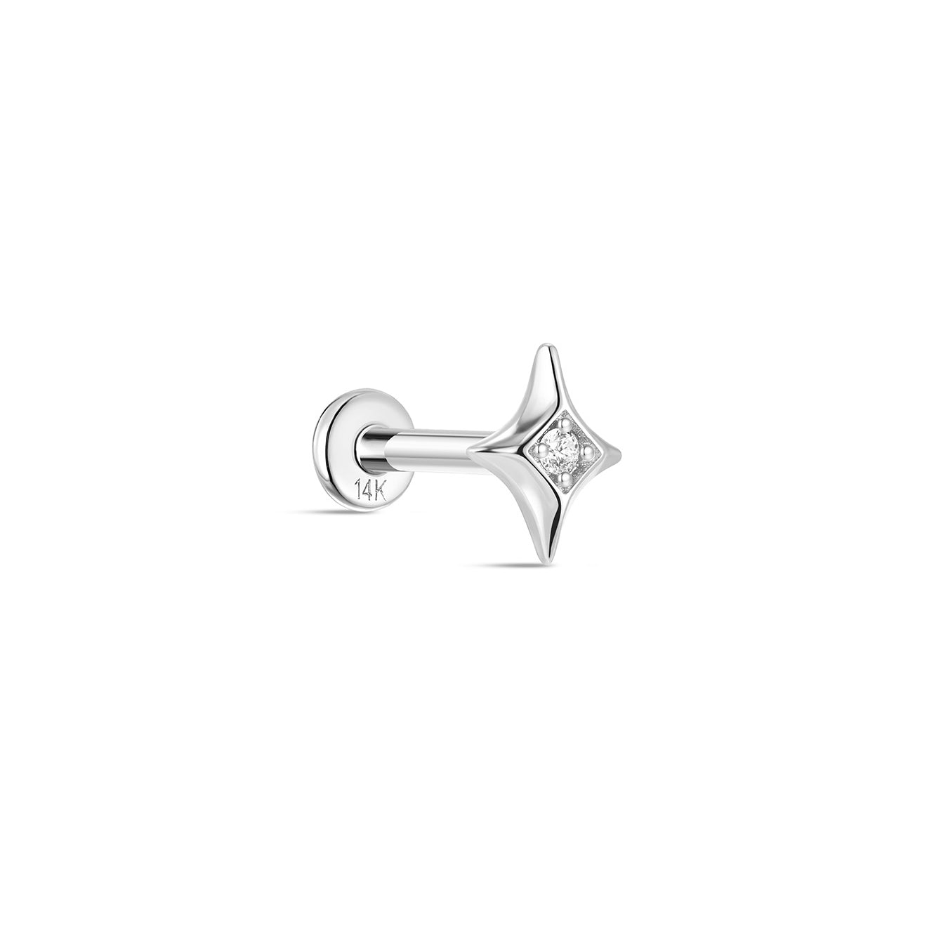 Kosiner joias em ouro maciço 14K brilhante flare estrela piercing de orelha