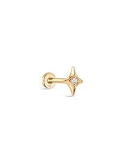 Kosiner joias em ouro maciço 14K brilhante flare estrela piercing de orelha
