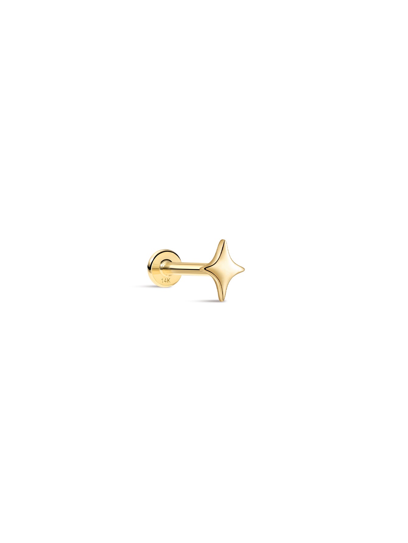 14K Solid Gold  Shining Star Glossy Ear Piercing Stud