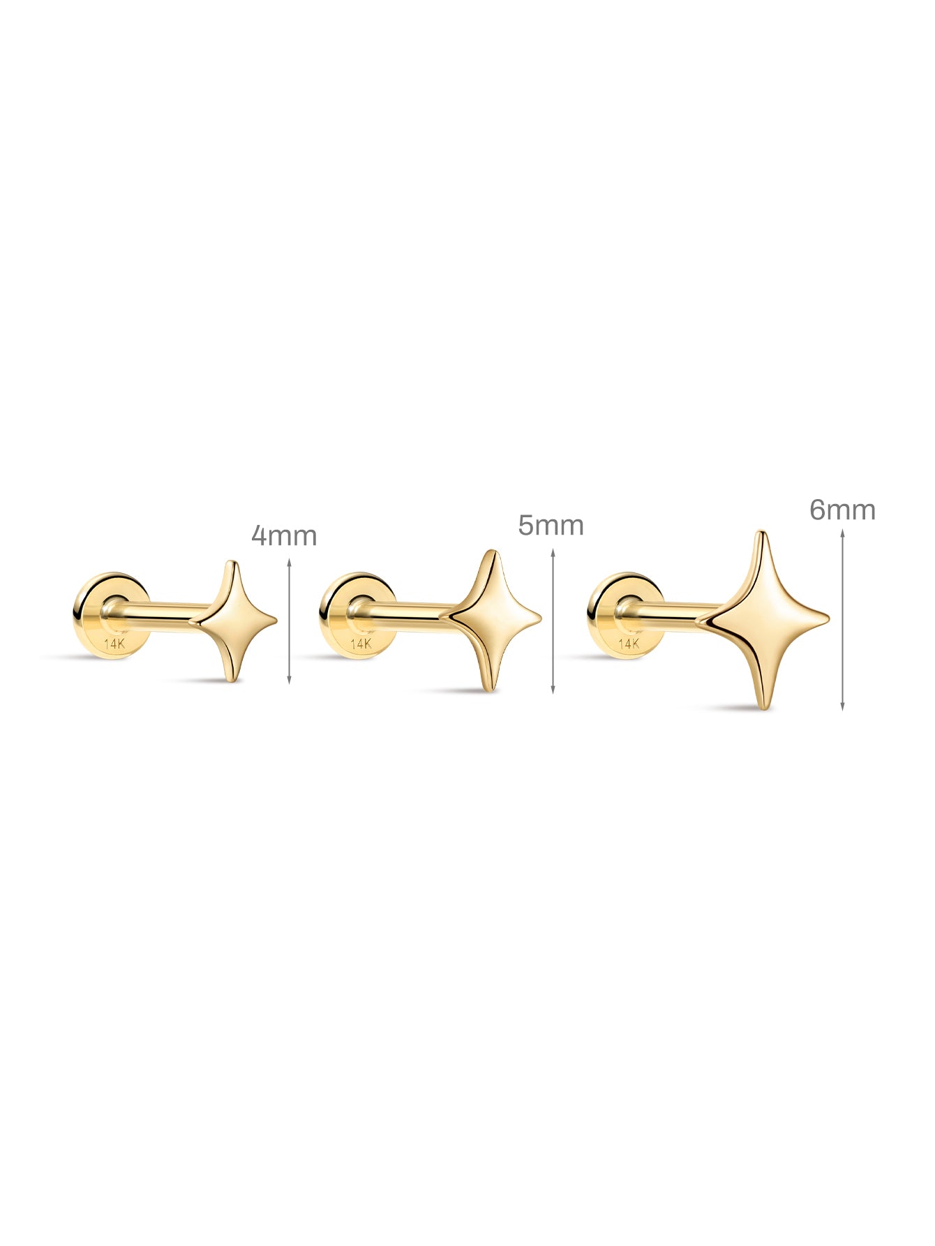 14K Solid Gold  Shining Star Glossy Ear Piercing Stud