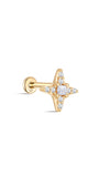 kosiner jewelry 14K Solid Gold Pave Radiant Star Ear Piercing Stud