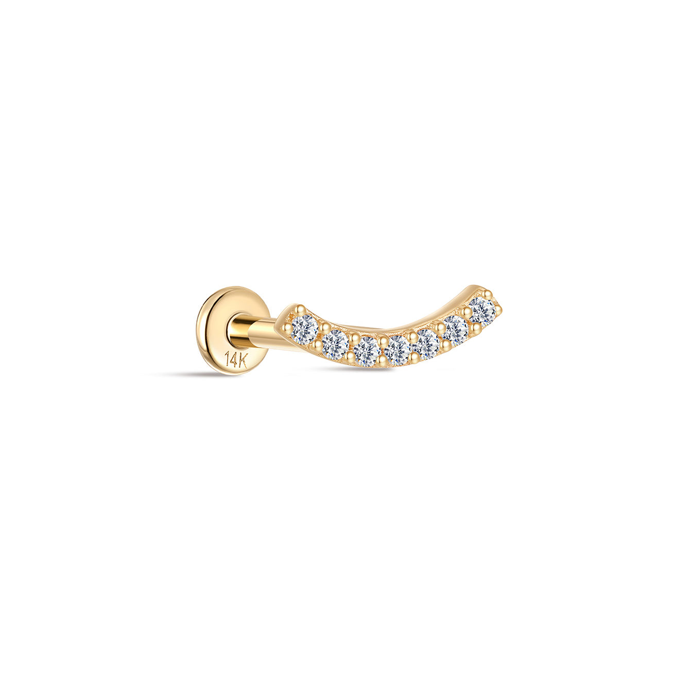kosiner jewelry 14K Solid Gold Pave Crescent Ear Piercing Stud