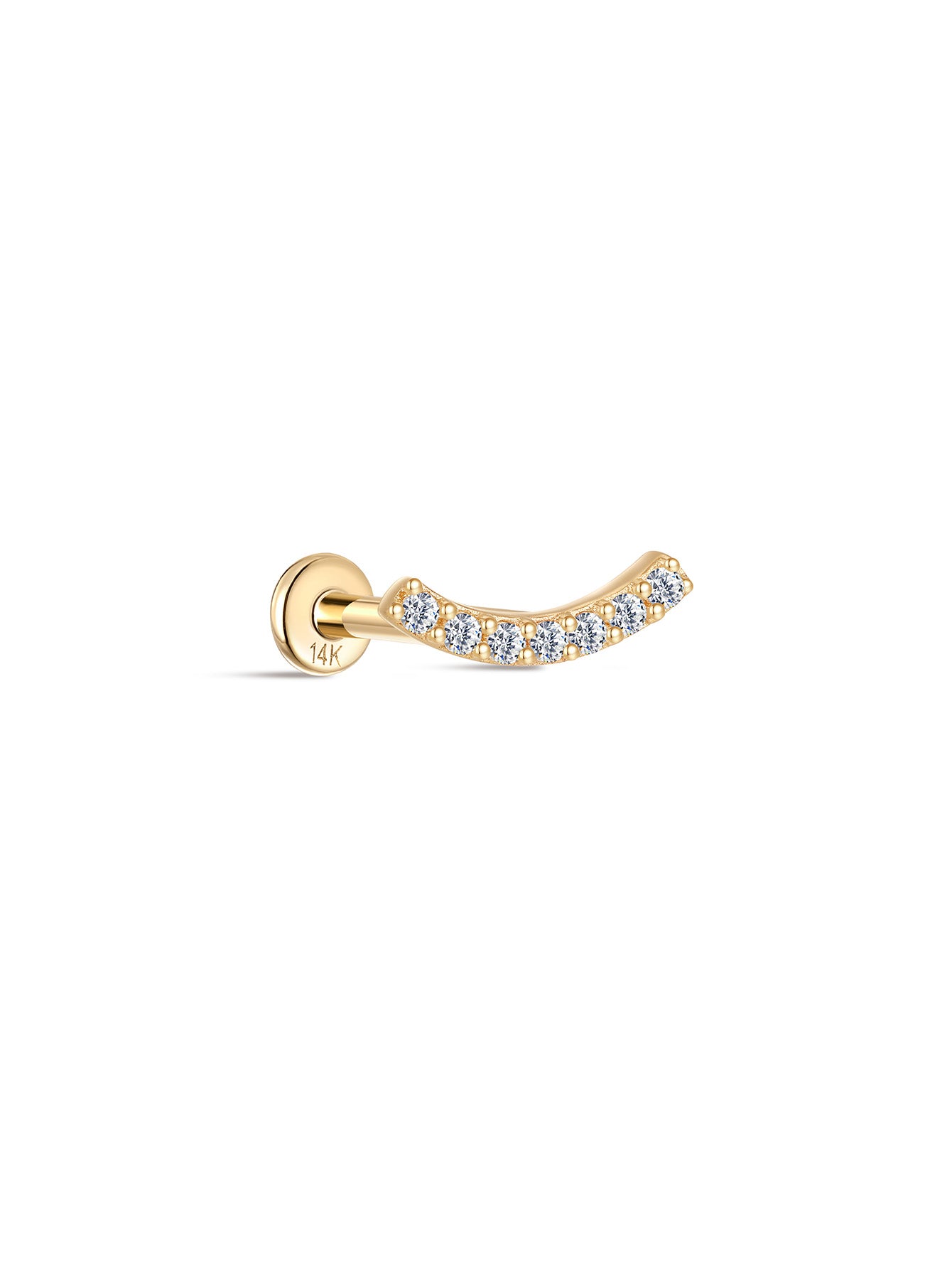 kosiner jewelry 14K Solid Gold Pave Crescent Ear Piercing Stud