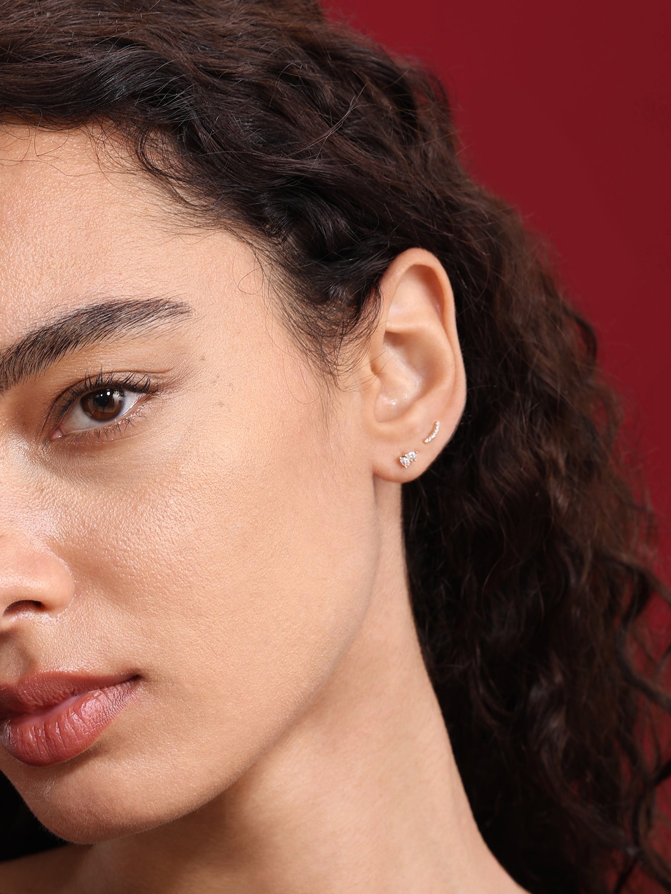 14K Solid Gold Double Teardrop Ear Piercing Stud