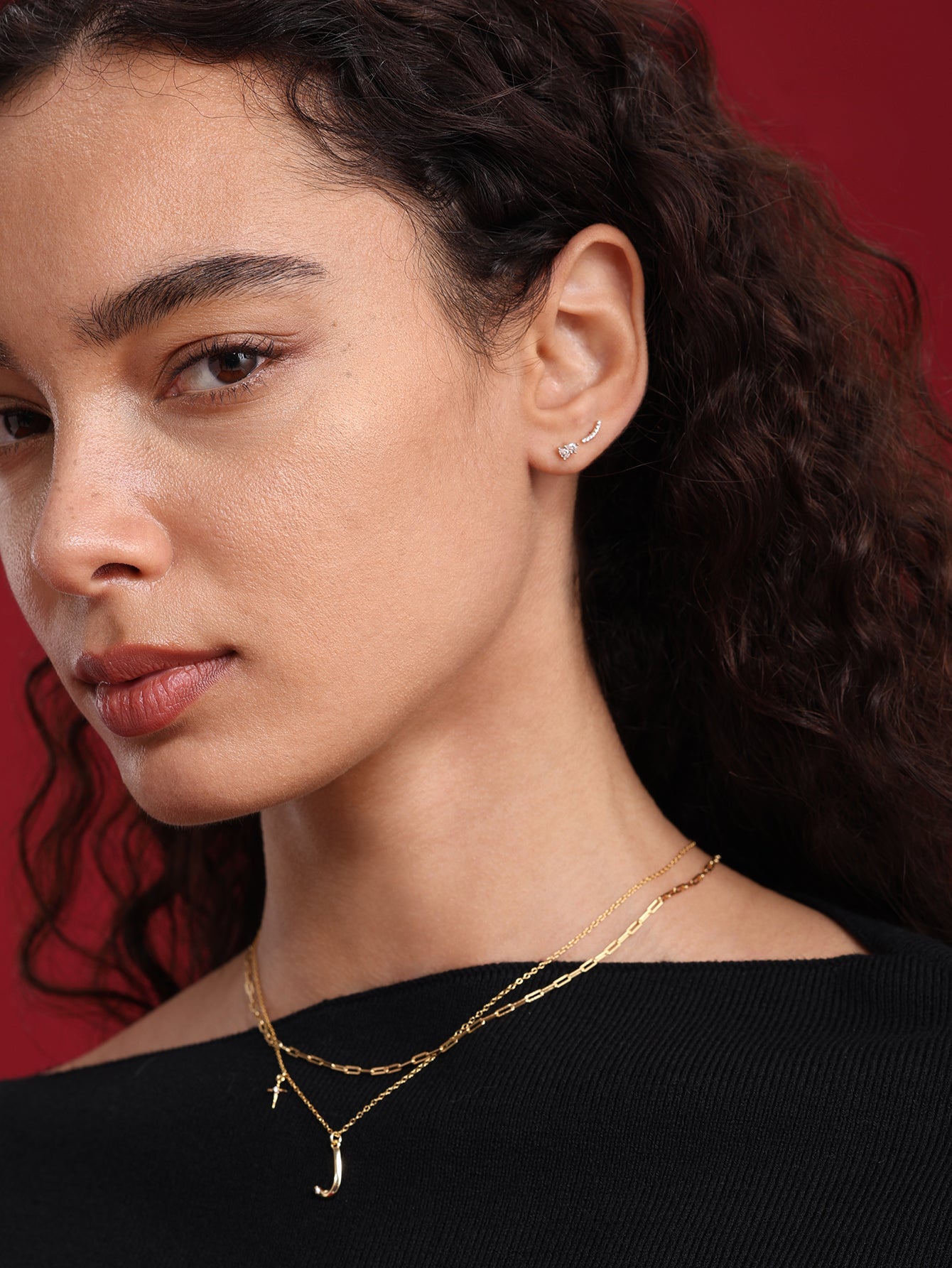 14K Solid Gold Double Teardrop Ear Piercing Stud