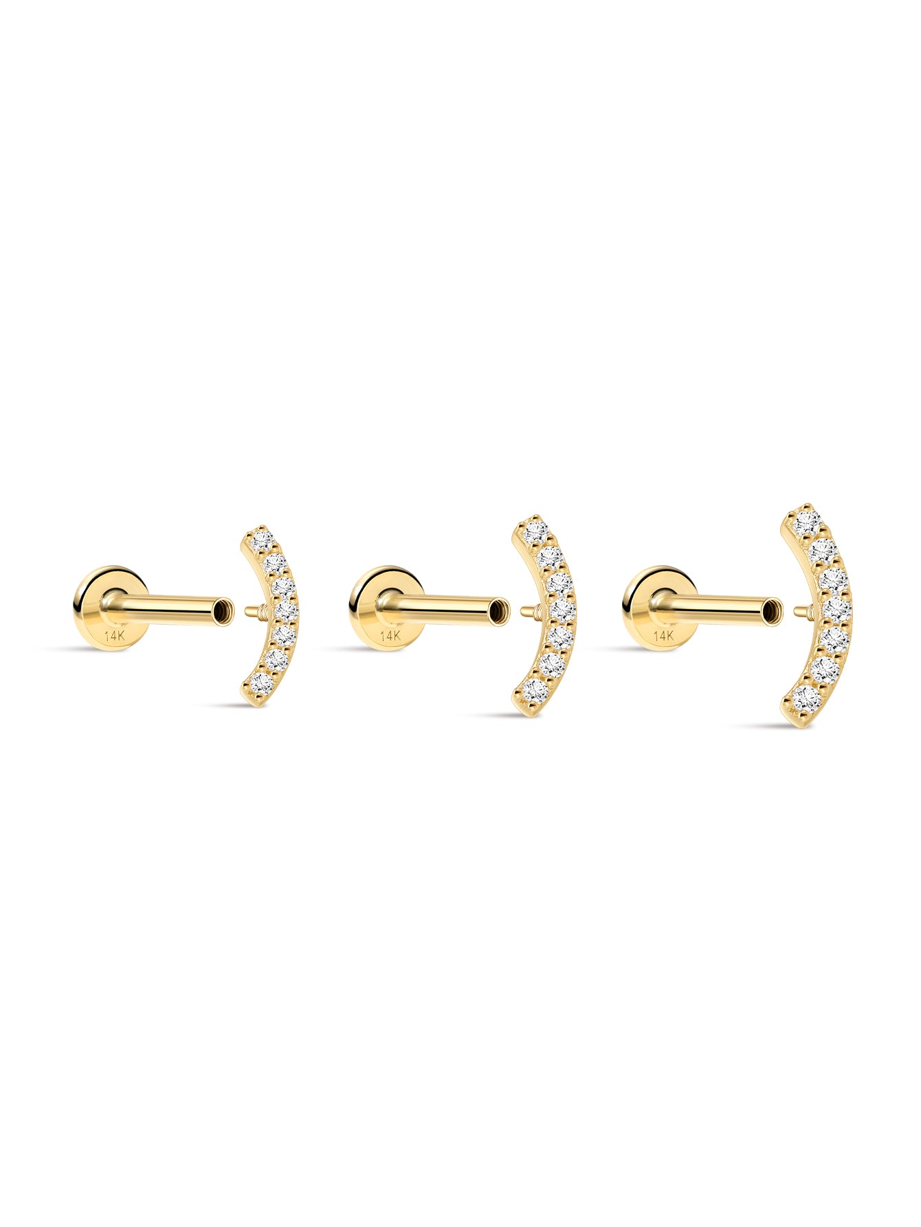 14K Solid Gold Pave Crescent Ear Piercing Stud