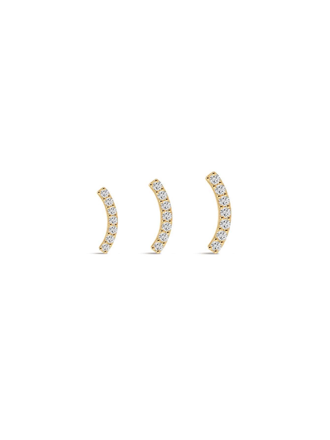 14K Solid Gold Pave Crescent Ear Piercing Stud