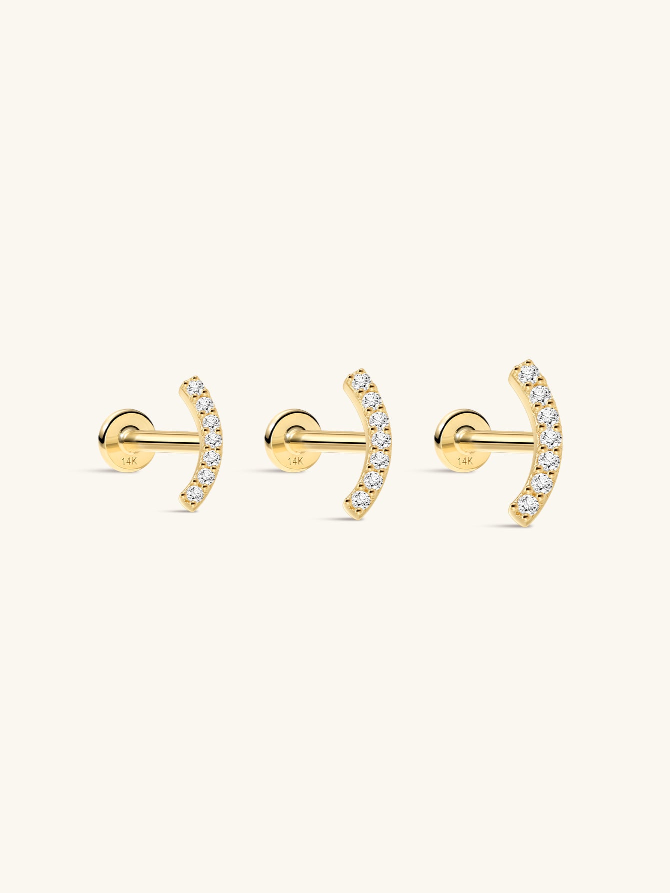 14K Solid Gold Pave Crescent Ear Piercing Stud