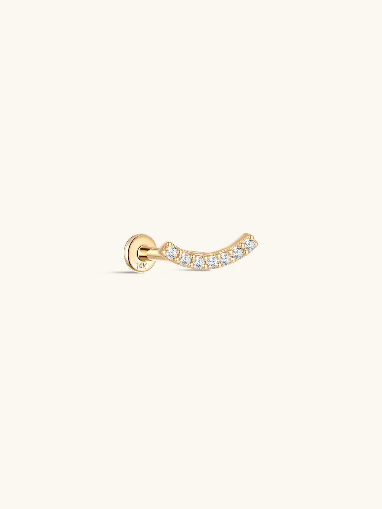 14K ソリッド ゴールド パヴェ 三日月 イヤー ピアス スタッド