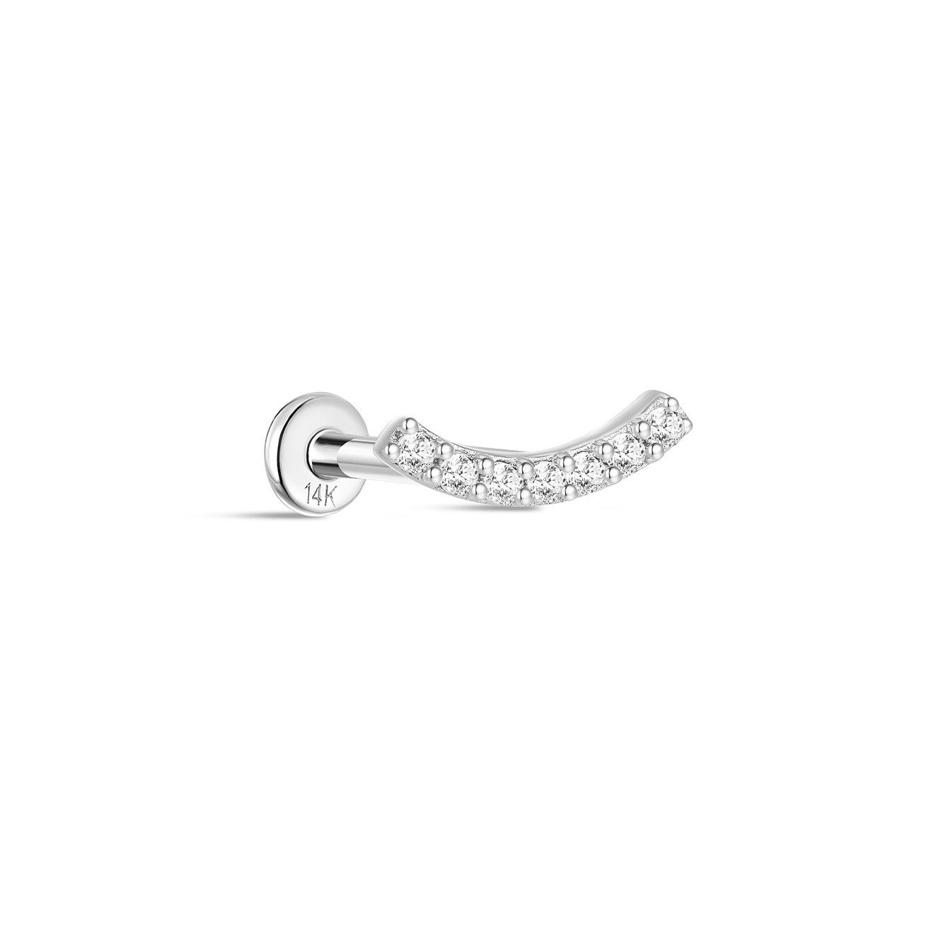 kosiner jewelry 14K Solid Gold Pave Crescent Ear Piercing Stud