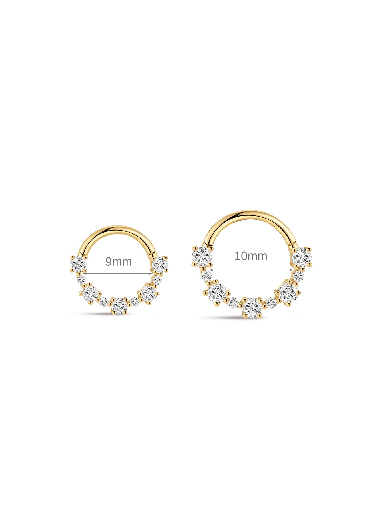 Aro de piercing de oreja Daith de cristal de oro macizo de 14 quilates