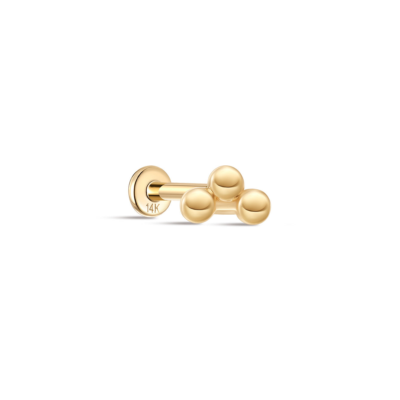 kosiner jewelry 14K Solid Gold Triple Ball Ear Piercing Stud