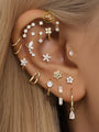 kosiner jewelry 14K Solid Gold Triple Ball Ear Piercing Stud