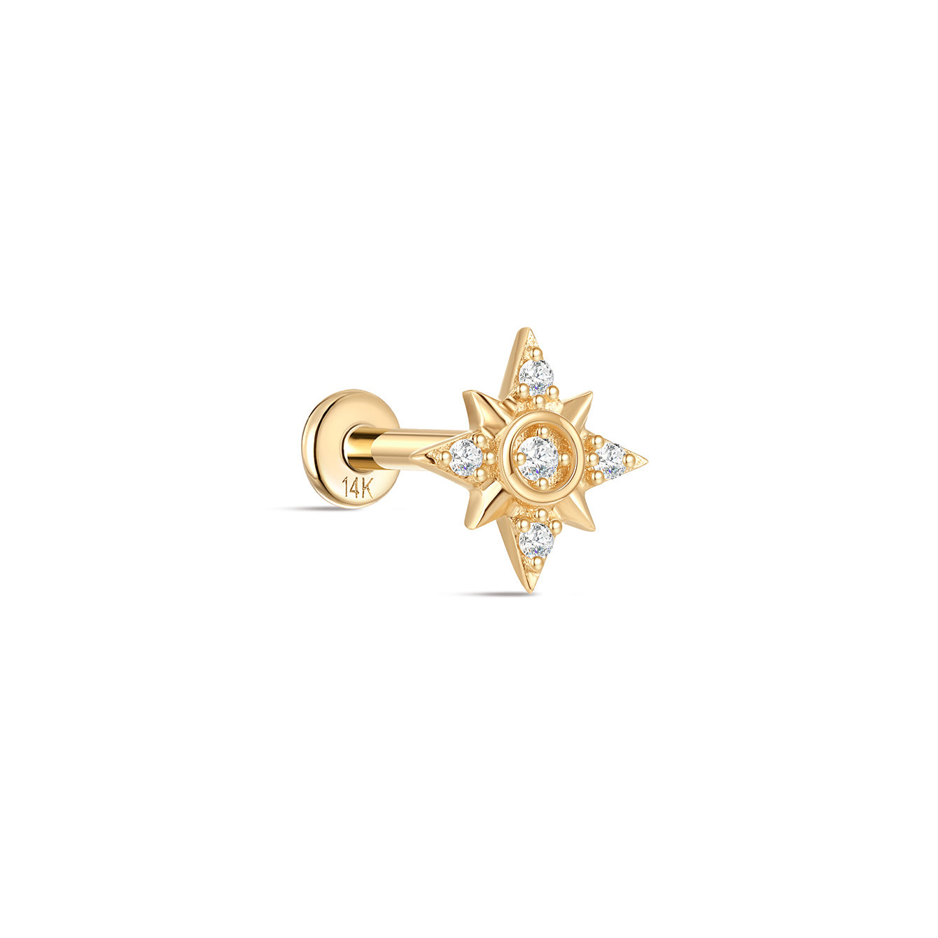 kosiner jewelry 14K Solid Quatrefoil Zircon Ear Piercing Stud