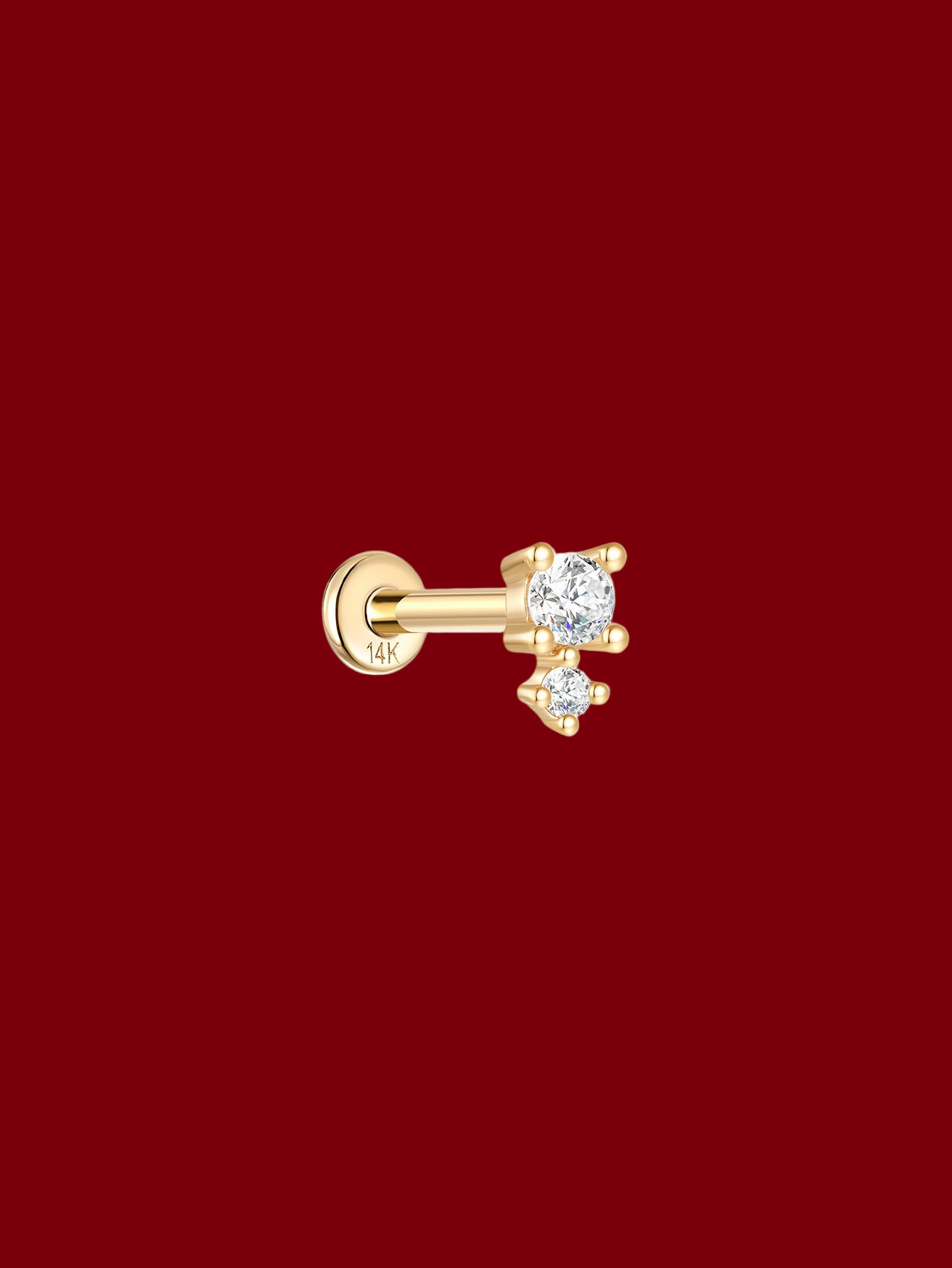 14K Solid Gold Splicing Zircon Ear Piercing Stud