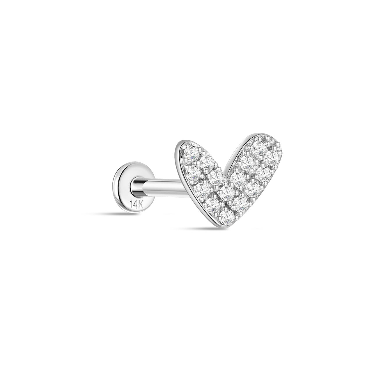 Kosiner Jewelry - Piercing para oreja de oro macizo de 14 quilates con circonita Love Me